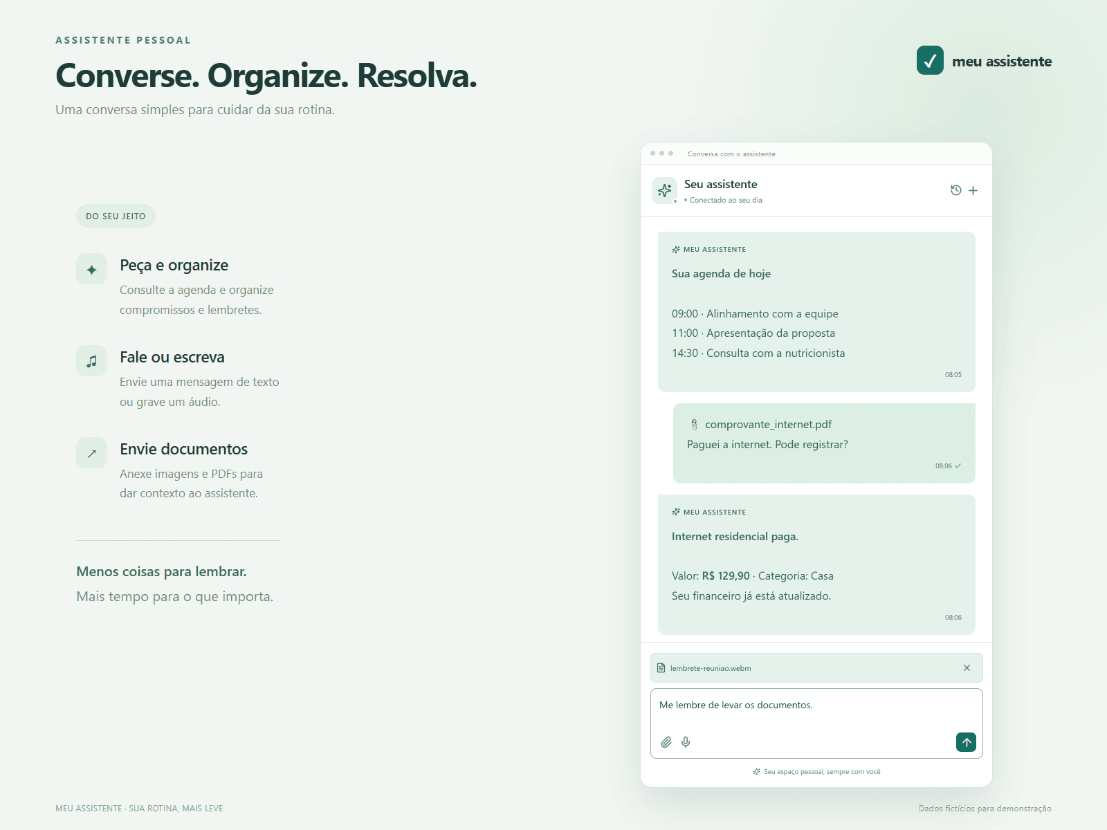 Conversa para registrar um pagamento no assistente pessoal